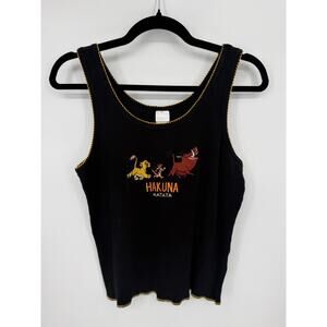 Disney Lion King Hakuna Matata Graphic Tank Top Juniors L Black Ribbed Y2K 90s